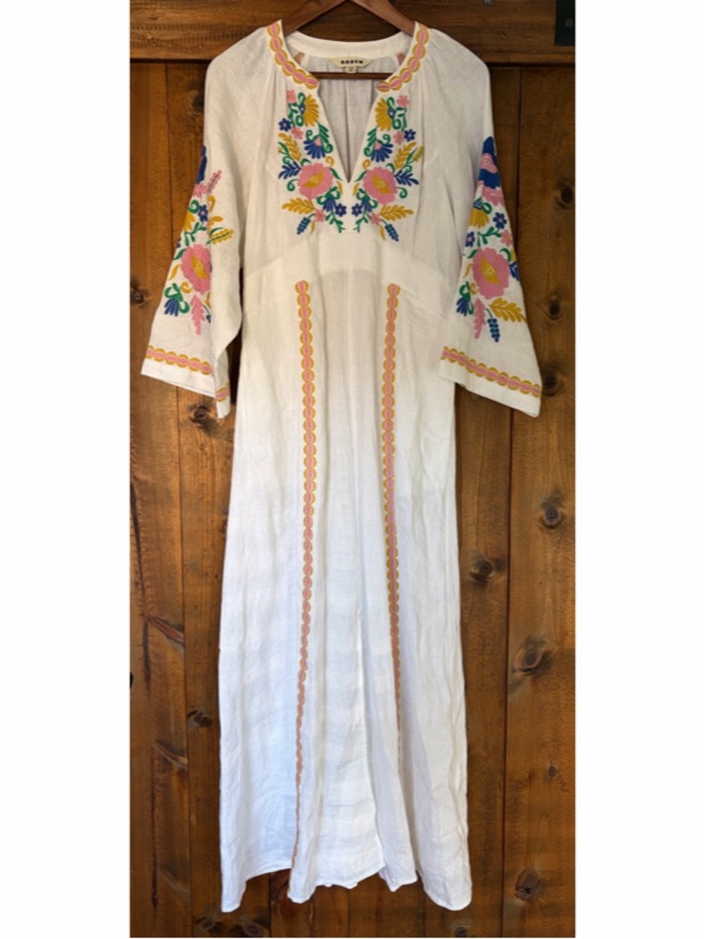 Boden Una Linen Embroidered Caftan Maxi Dress. Size: 8 - Picture 7 of 16